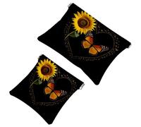 Anna Cowper 2 borse cosmetiche tascabili per borse, piccola borsa per il trucco in pelle, portatile, senza cerniera, portamonete e gioielli, girasoli a forma di cuore, Multicolore 1., Small and Large,