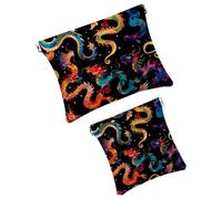 Anna Cowper 2 borse cosmetiche tascabili per borse, piccola borsa per il trucco in pelle, portatile, senza cerniera, portamonete e gioielli, drago, Multicolore 1., Small and Large, Art Deco