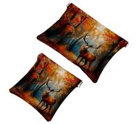 Anna Cowper 2 borse cosmetiche tascabili per borse, piccola borsa per il trucco in pelle, portatile, senza cerniera, portamonete e gioielli, motivo dinosauro che cavalca lo spazio, Multicolore 7,