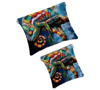 Anna Cowper 2 borse cosmetiche tascabili per borse, piccola borsa per il trucco in pelle, portatile, senza cerniera, portamonete e gioielli, cuore Corgis Love, Multicolore 6., Small and Large, Art