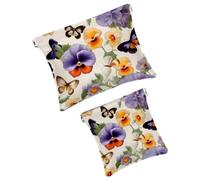 Anna Cowper 2 borse cosmetiche tascabili per borse, piccola borsa per il trucco in pelle, portatile, senza cerniera, portamonete e gioielli, farfalla viola del pensiero, Multicolore 1., Small and