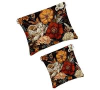 Anna Cowper 2 borse cosmetiche tascabili per borse, piccola borsa per il trucco in pelle, portatile, senza cerniera, portamonete e gioielli, motivo floreale nero e oro, Multicolore 19, Small and