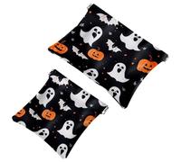 Anna Cowper 2 borse cosmetiche tascabili per borse, piccola borsa per il trucco in pelle, portatile, senza cerniera, portamonete e gioielli, fantasmi di Halloween pipistrelli, Multicolore 2., Small