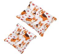 Anna Cowper 2 borse cosmetiche tascabili per borse, piccola borsa per il trucco in pelle, portatile, senza cerniera, portamonete e gioielli, motivo cane Corgi Love Hearts, Multicolore 4., Small and