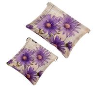 Anna Cowper 2 borse cosmetiche tascabili per borse, piccola borsa per il trucco in pelle, portatile, senza cerniera, portamonete e gioielli, gatto della metà del secolo scorso, foglia luna,
