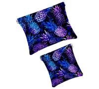 Anna Cowper 2 borse cosmetiche tascabili per borse, piccola borsa per il trucco in pelle, portatile, senza cerniera, portamonete e gioielli, ananas viola, Multicolore 1., Small and Large, Art Deco