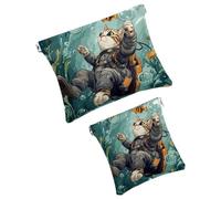 Anna Cowper 2 borse cosmetiche tascabili per borse, piccola borsa per il trucco in pelle, portatile, senza cerniera, portamonete e gioielli, motivo cane oceano, Multicolore 20, Small and Large, Art