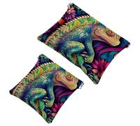 Anna Cowper 2 borse cosmetiche tascabili per borse, piccola borsa per il trucco in pelle, portatile, senza cerniera, portamonete e gioielli, camaleonte neon, Multicolore 6., Small and Large, Moda