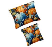 Anna Cowper 2 borse cosmetiche tascabili per borse, piccola borsa per il trucco in pelle, portatile, senza cerniera, portamonete, gioielli, zucche, foglie autunnali, Multicolore 1., Small and Large,