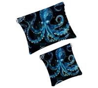 Anna Cowper 2 borse cosmetiche tascabili per borse, piccola borsa per il trucco in pelle, portatile, senza cerniera, portamonete, gioielli, gatti neri, Multicolore 5., Small and Large, Art Deco