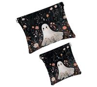 Anna Cowper 2 borse cosmetiche tascabili per borse, piccola borsa per il trucco in pelle, portatile, senza cerniera, portamonete e gioielli, fantasma margherita fiore, Multicolore 1., Small and Large,