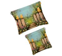 Anna Cowper 2 borse cosmetiche tascabili per borse, piccola borsa per il trucco in pelle, portatile, senza cerniera, portamonete e gioielli, motivo cane oceano, Multicolore 6., Small and Large, Art