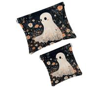 Anna Cowper 2 borse cosmetiche tascabili per borse, piccola borsa per il trucco in pelle, portatile, senza cerniera, portamonete e gioielli, fantasma margherita fiore, Multicolore 6., Small and Large,