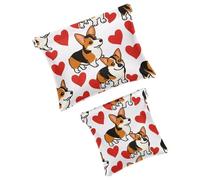 Anna Cowper 2 borse cosmetiche tascabili per borse, piccola borsa per il trucco in pelle, portatile, senza cerniera, portamonete e gioielli, cuore Corgis Love, Multicolore 5., Small and Large, Art