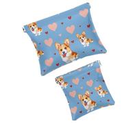 Anna Cowper 2 borse cosmetiche tascabili per borse, piccola borsa per il trucco in pelle, portatile, senza cerniera, portamonete e gioielli, cuore Corgis Love, Multicolore 2., Small and Large, Art