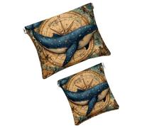 Anna Cowper 2 borse cosmetiche tascabili per borse, piccola borsa per il trucco in pelle, portatile, senza cerniera, portamonete e gioielli, fantasma margherita fiore, Multicolore 3, Small and Large,