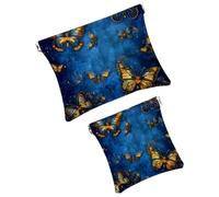 Anna Cowper 2 borse cosmetiche tascabili per borse, piccola borsa per il trucco in pelle, portatile, senza cerniera, portamonete, gioielli, gatti neri, Multicolore 7, Small and Large, Art Deco