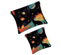 Anna Cowper 2 borse cosmetiche tascabili per borse, piccola borsa per il trucco in pelle, portatile, senza cerniera, portamonete e gioielli, motivo cane oceano, Multicolore 2., Small and Large, Art
