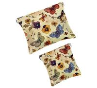 Anna Cowper 2 borse cosmetiche tascabili per borse, piccola borsa per il trucco in pelle, portatile, senza cerniera, portamonete e gioielli, farfalla del viole del pensiero, Multicolore 1., Small and