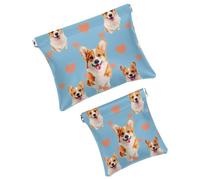 Anna Cowper 2 borse cosmetiche tascabili per borse, piccola borsa per il trucco in pelle, portatile, senza cerniera, portamonete e gioielli, cuore Corgis Love, Multicolore 1., Small and Large, Art