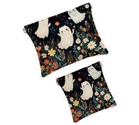 Anna Cowper 2 borse cosmetiche tascabili per borse, piccola borsa per il trucco in pelle, portatile, senza cerniera, portamonete e gioielli, fantasma margherita fiore, Multicolore 10., Small and
