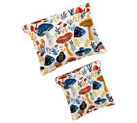 Anna Cowper 2 borse cosmetiche tascabili per borse, piccola borsa per il trucco in pelle, portatile, senza cerniera, portamonete, gioielli, funghi floreali, Multicolore 1., Small and Large, Art Deco