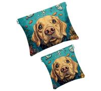 Anna Cowper 2 borse cosmetiche tascabili per borse, piccola borsa per il trucco in pelle, portatile, senza cerniera, portamonete e gioielli, motivo cane oceano, Multicolore 1., Small and Large, Art
