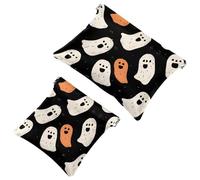 Anna Cowper 2 borse cosmetiche tascabili per borse, piccola borsa per il trucco in pelle, portatile, senza cerniera, portamonete e gioielli, fantasmi di Halloween pipistrelli, Multicolore 5., Small