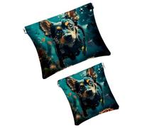 Anna Cowper 2 borse cosmetiche tascabili per borse, piccola borsa per il trucco in pelle, portatile, senza cerniera, portamonete e gioielli, motivo cane oceano, Multicolore 19, Small and Large, Art