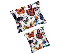 Anna Cowper 2 borse cosmetiche tascabili per borse, piccola borsa per il trucco in pelle, portatile, senza cerniera, portamonete, gioielli, gatti neri, Multicolore 3, Small and Large, Art Deco