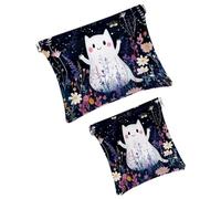 Anna Cowper 2 borse cosmetiche tascabili per borse, piccola borsa per il trucco in pelle, portatile, senza cerniera, portamonete e gioielli, fantasma margherita fiore, Multicolore 9, Small and Large,