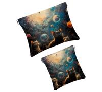 Anna Cowper 2 borse cosmetiche tascabili per borse, piccola borsa per il trucco in pelle, portatile, senza cerniera, portamonete e gioielli, motivo cane oceano, Multicolore 11, Small and Large, Art
