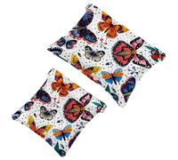 Anna Cowper 2 borse cosmetiche tascabili per borse, piccola borsa per il trucco in pelle, portatile, senza cerniera, portamonete, gioielli, farfalle viole del pensiero e uccelli, Multicolore 7, Small