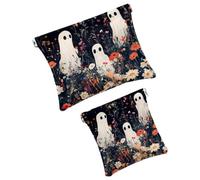 Anna Cowper 2 borse cosmetiche tascabili per borse, piccola borsa per il trucco in pelle, portatile, senza cerniera, portamonete e gioielli, fantasma margherita fiore, Multicolore 7, Small and Large,