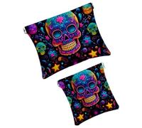 Anna Cowper 2 borse cosmetiche tascabili per borse, piccola borsa per il trucco in pelle, portatile, senza cerniera, portamonete e gioielli, fiore di mucca, Multicolore 15., Small and Large, Art Deco