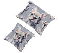 Anna Cowper 2 borse cosmetiche tascabili per borse, piccola borsa per il trucco in pelle, portatile, senza cerniera, portamonete e gioielli, cucciolo di bulldog, Multicolore 1., Small and Large, Moda