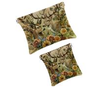 Anna Cowper 2 borse cosmetiche tascabili per borse, piccola borsa per il trucco in pelle, portatile, senza cerniera, portamonete, gioielli, funghi floreali, Multicolore 19, Small and Large, Art Deco