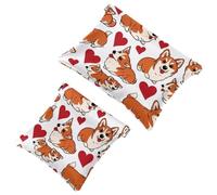Anna Cowper 2 borse cosmetiche tascabili per borse, piccola borsa per il trucco in pelle, portatile, senza cerniera, portamonete e gioielli, motivo cane Corgi Love Hearts, Multicolore 1., Small and