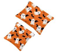 Anna Cowper 2 borse cosmetiche tascabili per borse, piccola borsa per il trucco in pelle, portatile, senza cerniera, portamonete e gioielli, fantasmi di Halloween pipistrelli, Multicolore 1., Small