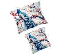 Anna Cowper 2 borse cosmetiche tascabili per borse, piccola borsa per il trucco in pelle, portatile, senza cerniera, portamonete e gioielli, motivo: albero di ciliegio pavone, Multicolore 1., Small