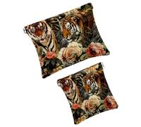 Anna Cowper 2 borse cosmetiche tascabili per borse, piccola borsa per il trucco in pelle, portatile, senza cerniera, portamonete e gioielli, leopardi della giungla fiore, Multicolore 1., Small and