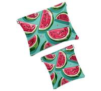 Anna Cowper 2 borse cosmetiche tascabili per borse, piccola borsa per il trucco in pelle, portatile, senza cerniera, portamonete e gioielli, anguria, Multicolore 1., Small and Large, Art Deco