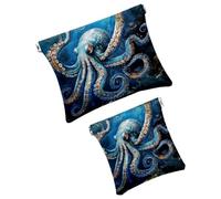 Anna Cowper 2 borse cosmetiche tascabili per borse, piccola borsa per trucco in pelle, portatile, senza cerniera, portamonete e gioielli, pietre e fiori di bambù, Multicolore 11, Small and Large, Art