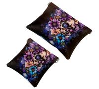 Anna Cowper 2 borse cosmetiche tascabili per borse, piccola borsa per trucco in pelle, portatile, senza cerniera, portamonete, gioielli, teschi neri rosa, Multicolore 6., Small and Large, Moda
