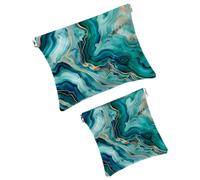 Anna Cowper 2 borse cosmetiche tascabili per borse, piccole borse per il trucco in pelle, borsa per cosmetici, portatile, senza cerniera, portamonete e gioielli, motivo squalo stellato, Multicolore