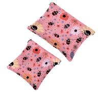 Anna Cowper 2 borse cosmetiche tascabili per borse, piccole borse per trucchi in pelle, portatile, senza cerniera, portamonete, gioielli, coccinelle, margherite, giallo, Multicolore 8., Small and