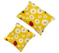 Anna Cowper 2 borse cosmetiche tascabili per borse, piccole borse per trucchi in pelle, portatile, senza cerniera, portamonete, gioielli, coccinelle, margherite, giallo, Multicolore 1., Small and