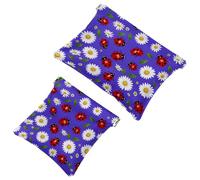 Anna Cowper 2 borse cosmetiche tascabili per borse, piccole borse per trucchi in pelle, portatile, senza cerniera, portamonete, gioielli, coccinelle, margherite, giallo, Multicolore 10., Small and