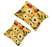 Anna Cowper 2 borse cosmetiche tascabili per borse, piccole borse per trucchi in pelle, portatile, senza cerniera, portamonete, gioielli, coccinelle, margherite, giallo, Multicolore 5., Small and