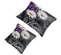 Anna Cowper 2 borse cosmetiche tascabili per borse, piccole borse per trucchi in pelle, portatile, senza cerniera, portamonete, gioielli, coccinelle, margherite, giallo, Multicolore 7, Small and